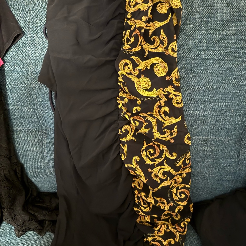 Black Dress with Gold Baroque Print Panel
